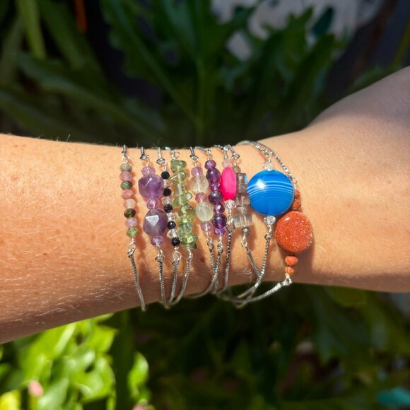 Handmade Adjustable Gemstone Bracelet- Gold or Silver - Picture 10 of 16